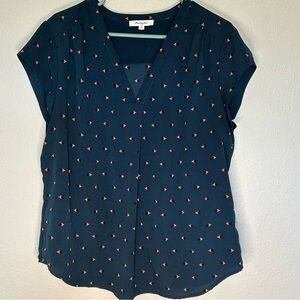Navy Blue Blouse with black and pink Accents by Size XL